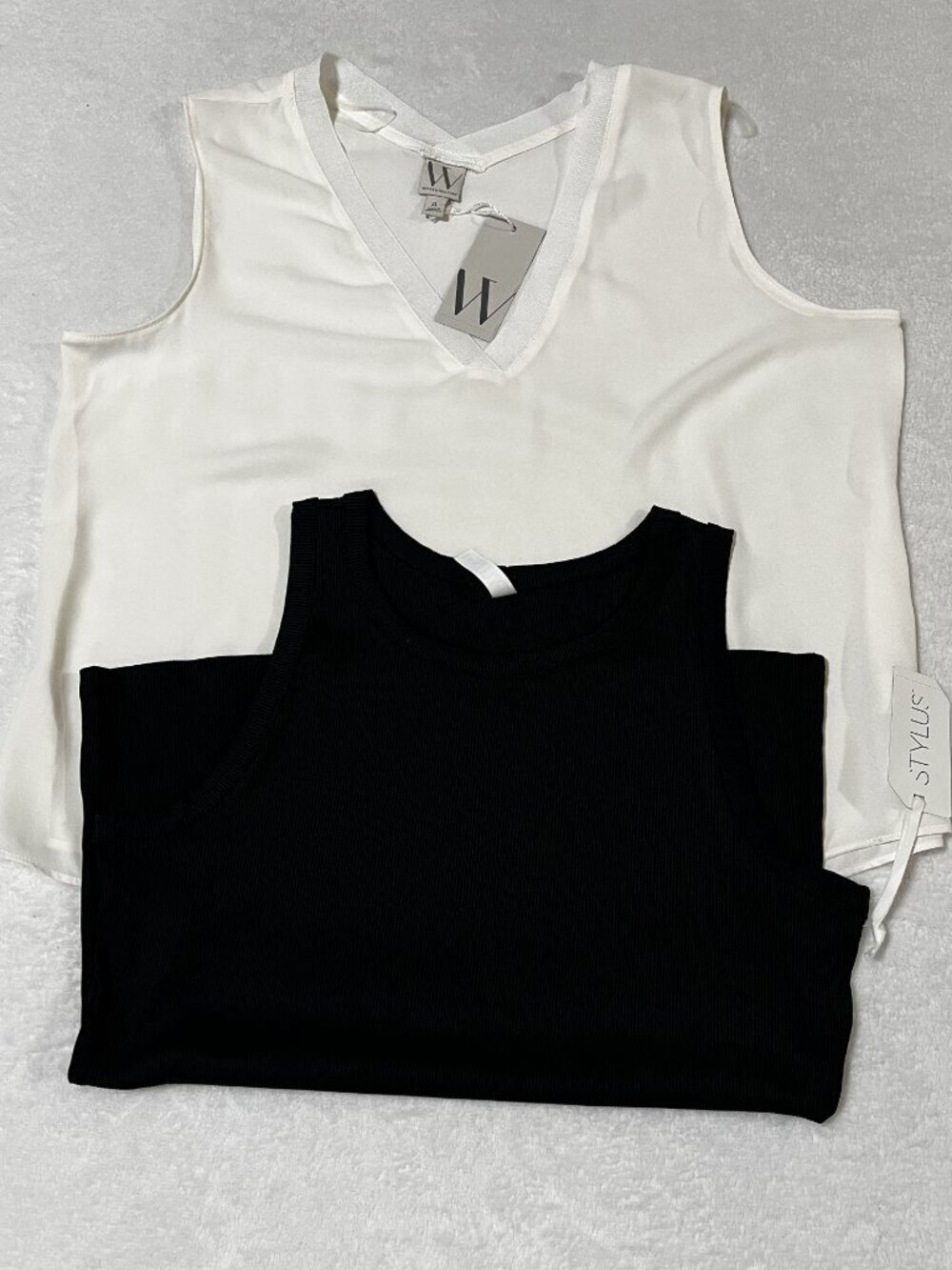 NWT Tank Top Bundle Worthington Ivory Sheer Shell & Stylus Shiny Black Tank XL